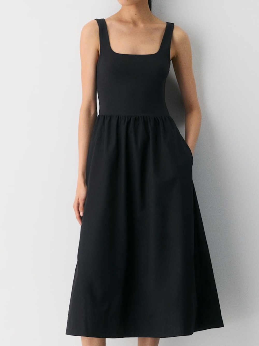 NWT Aritzia Babaton Worldly Dress S Black Poplin Maxi Drop Waist Contour Cotton